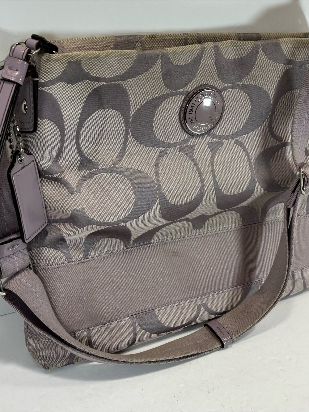 Coach Crossbody in Taupe and Lavender Trim